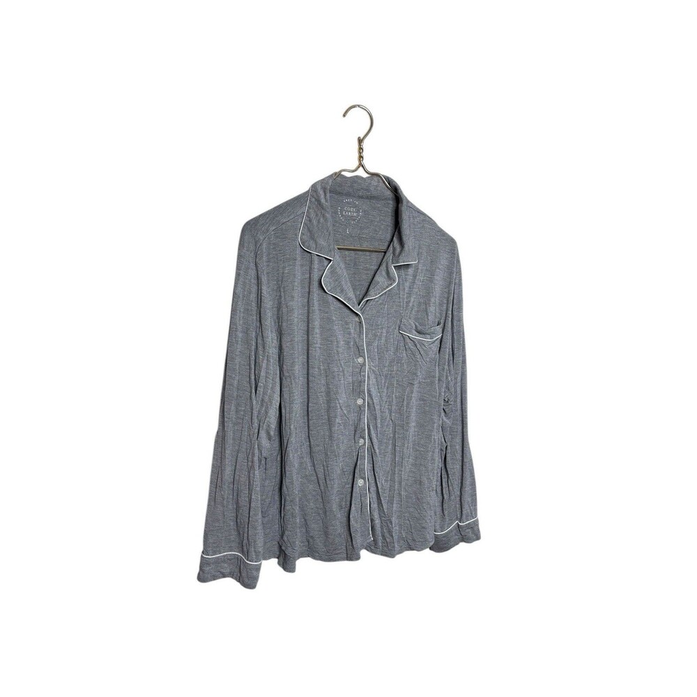Cozy Earth Gray Long Sleeve Pajama Top Only SZ Large Bamboo Viscose Button Down